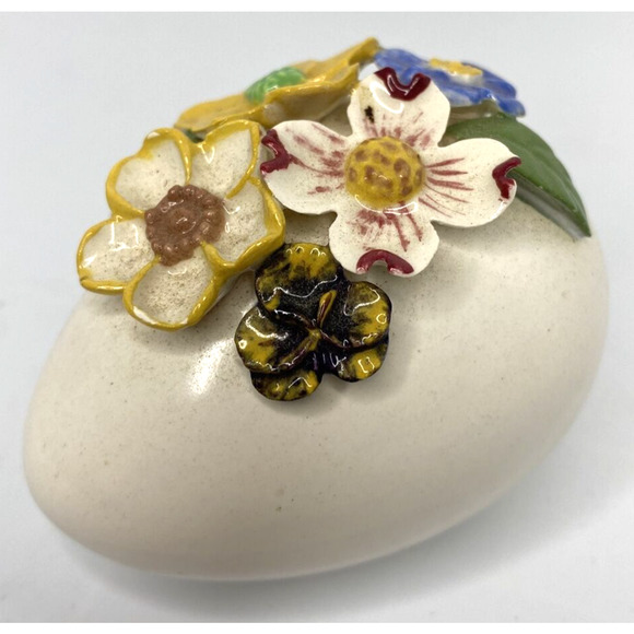 Vintage Unique Ceramic Egg with 3D Flower Applique SKU PB188-1 - Picture 2 of 4
